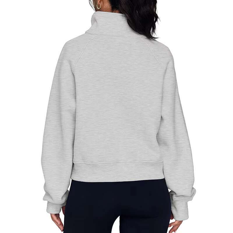 Custom Halp Zip Up Women Fleece Hoodie Stand Collar Sweatshirts With Thumb Hole