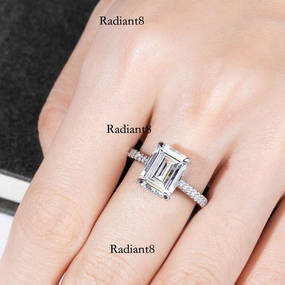 4CT D Color Real Full Moissanite Ring for Women Emerald/Radiant Cut Dia Sterg Sier Wedding Band with Certificate