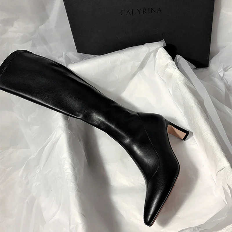 Pointed Toe Wen Knee High Boots Fion Zippers Slim Long Booties Square Heel Autumn Winter Ladies Shoes Z250304