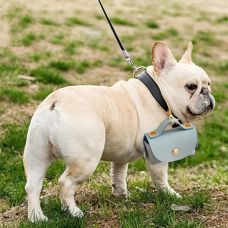 Portable Dog Poop Bag Dispenser Reusable Leather Poop Bag Holder Dispenser for Leash Outdoor Pet Bag Holder