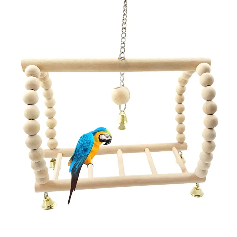 Parrots Toys Bird Swing Exercise Climbing Playstand Hanging Ladder Bridge Wooden Pet Parrot Macaw Hammock Bird Toy with Bells