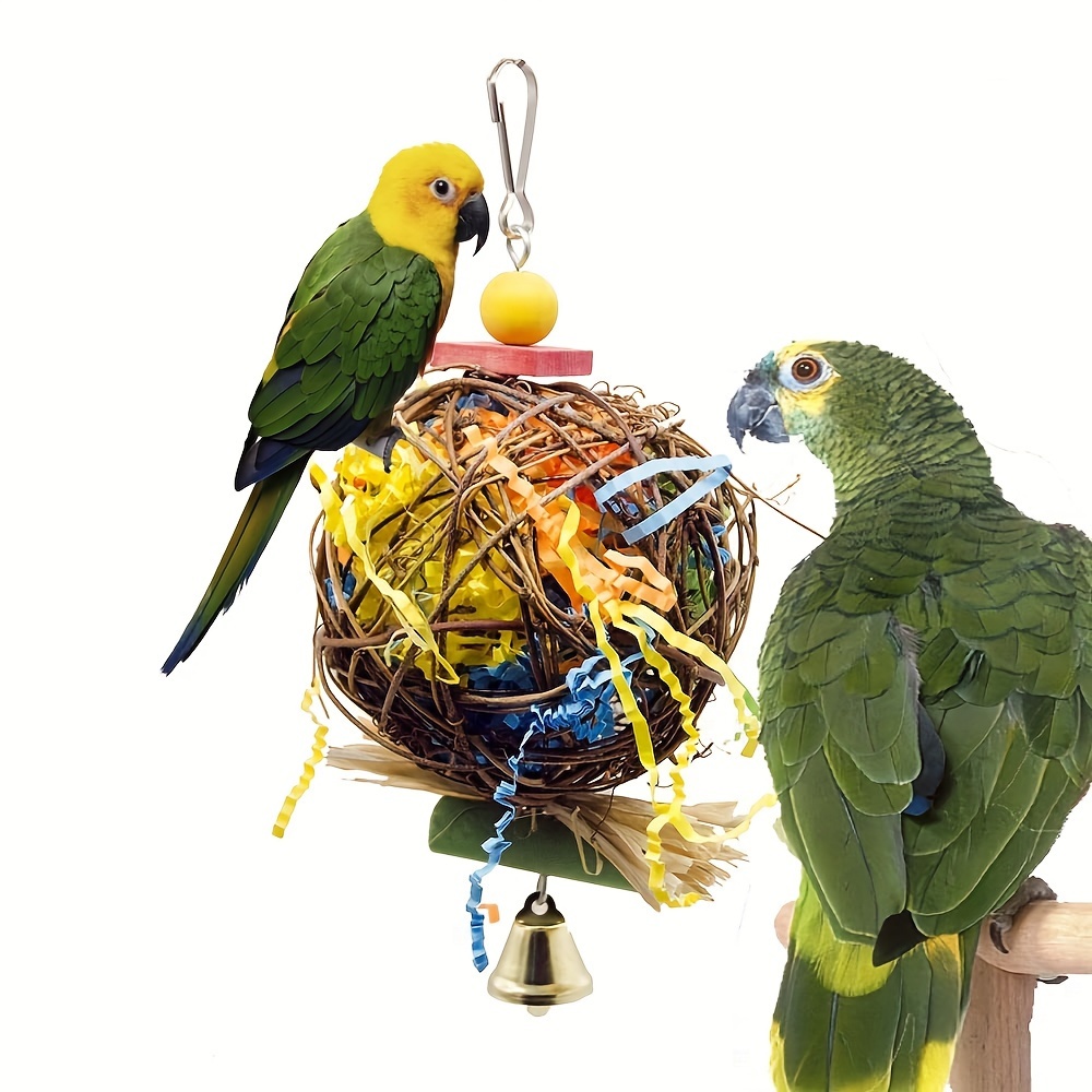 1 Pcs Rattan Ball Toys Bird Chewing Foraging Shredder Parrot Toys for Love Bird Cockatiel African Grey Hanging Toy