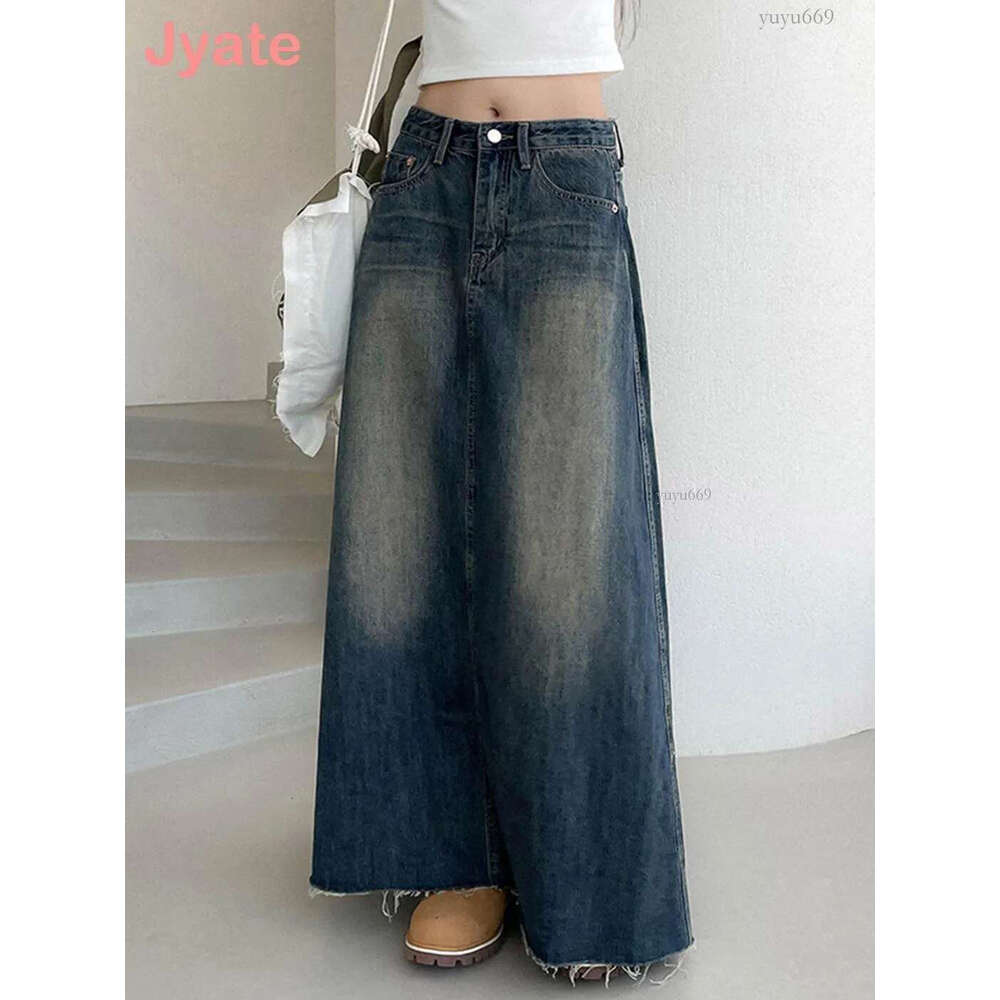 Vintage Skirts Jyate Maxi Denim Women Y2k Grunge Streetwear Pockets Chic Long Female Casual Harajuku Aesthetic Faldas 2