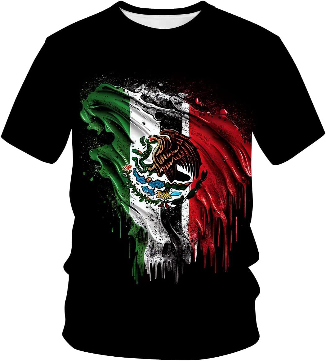 Mens T shirt Men's Mexico Mexican Flag Crew Neck Short Sleeves T-Shirt tee Casual tops summer clothes cool