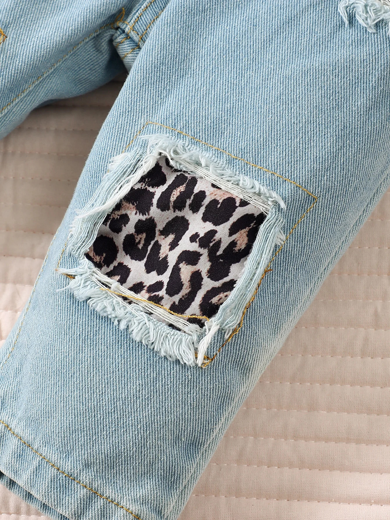 3Pcs Toddler Girl Set Leopard Bow TopBlue jeansHeadband 0-3 year old girl summer fashion European and American style clothing 250304