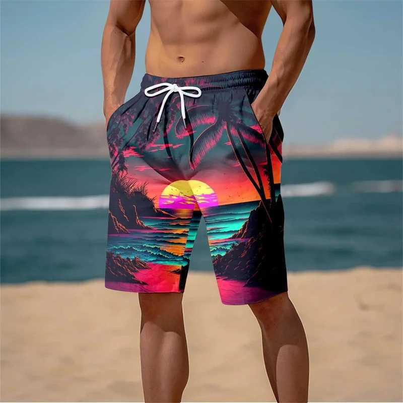 Summer New Harajuku 3D Cocoanut Trees Printing Beach Shorts Palm Tree Graphic Board Shorts For Men Hawaiian Cool Swimming TrunksT250304