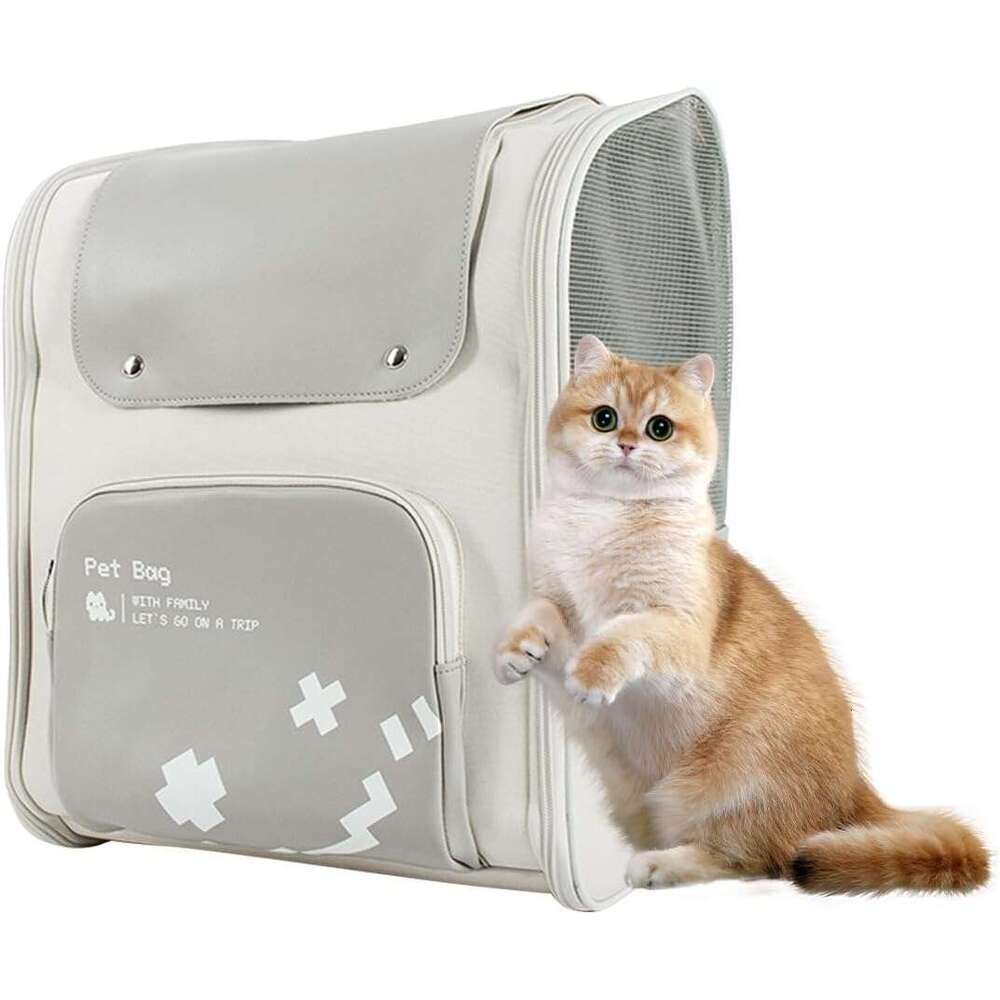 DHpet Airline-Approved Pet Backpack - Grey, with Safety Lock, Ventilated & Comfort Design for Outdoor Trips
