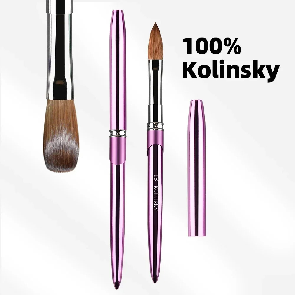 100% Kolinsky Acrylic Nail Brush 1Pcs Purple Crimped Metal Handle Drawing Brush for Acrylic Powder Size 2-18 250304