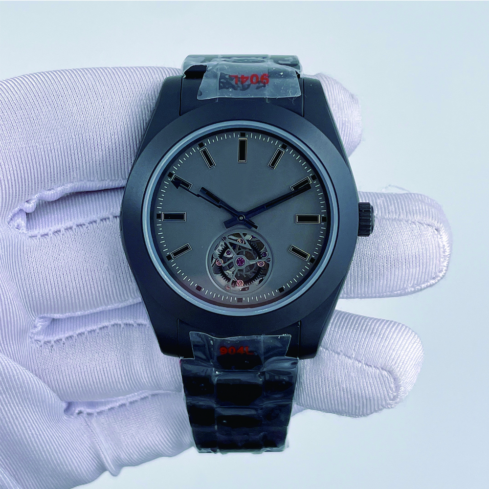 Automatic Mechanical 39mm Mens Watches ST9 Sapphire Crystal Glass Unique Tourbillon Dial Design Black Steel Men's Wristwatches With Collectible Value