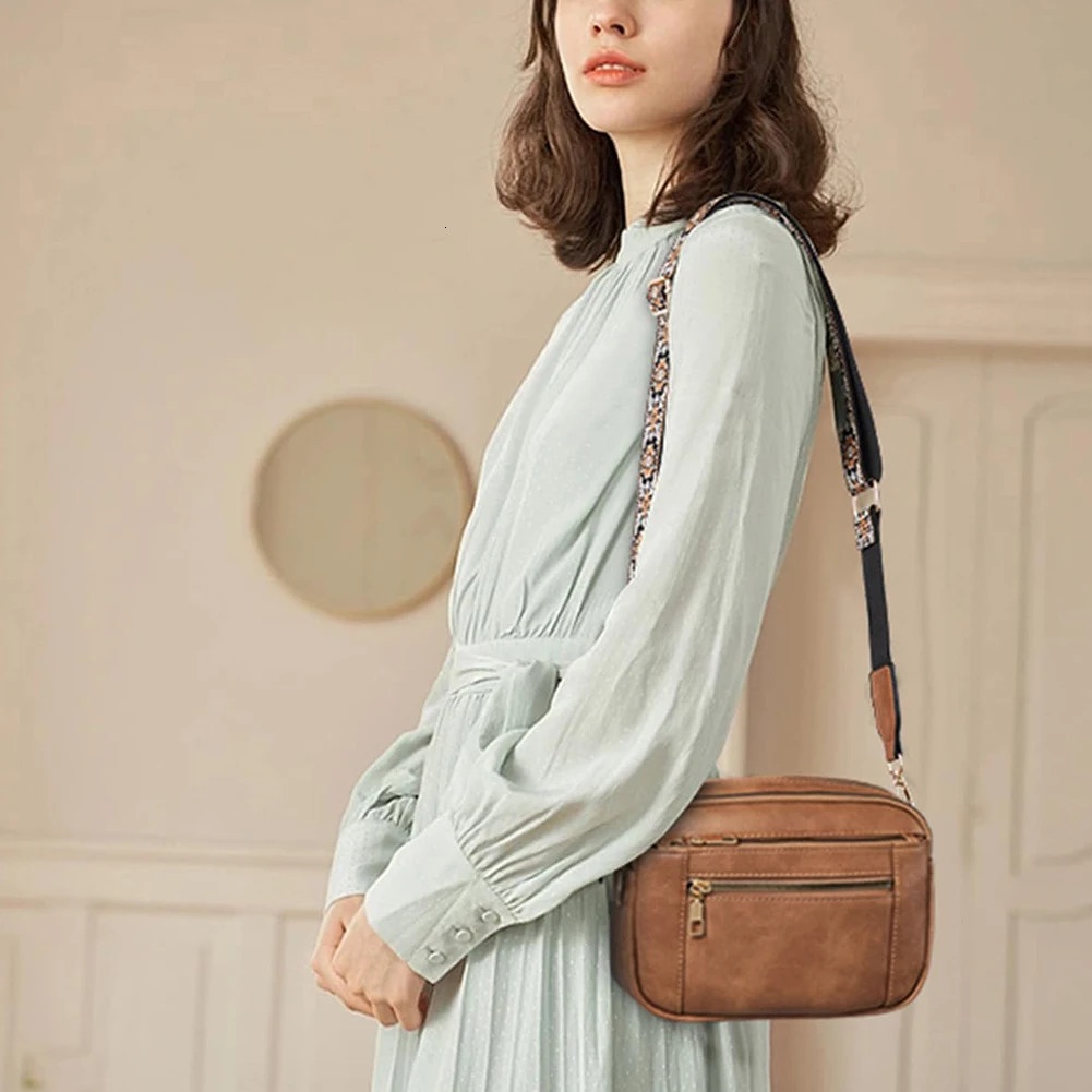 Retro Stylish Womens Cross-Body Bag With Striped Strap Multi Pockets Hand-Made Shoulder Bag For Outdoor Shopping Working Daily 250303