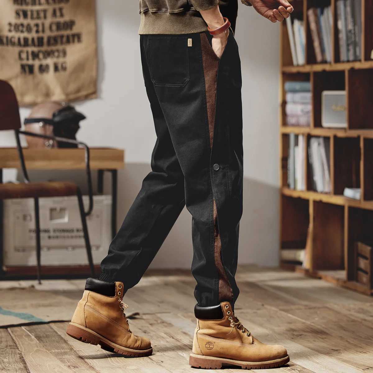 American retro labor protection work pants mens spring and summer thin loose trouser bunches outdoor overallsXJ250303