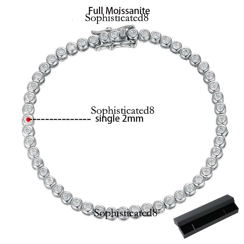 KNOBSPIN 2mm Moissanite Tennis for Woman Men Hip Hop Chain with GRA 100% Sterg Sliver White Gold Plated Bracelet