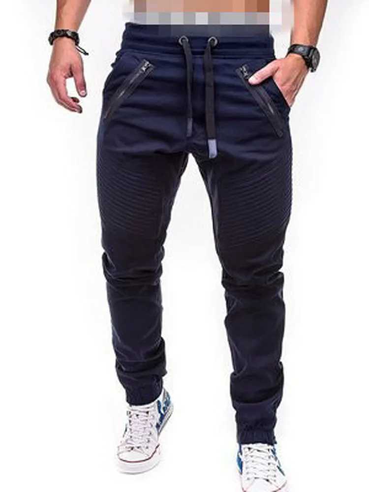 Mens Pocket Long Pencil Pants Summer Low Elastic Waist Drawstring Zip Casual Slim Male Striped Harem Trousers BSD-8812XJ250303