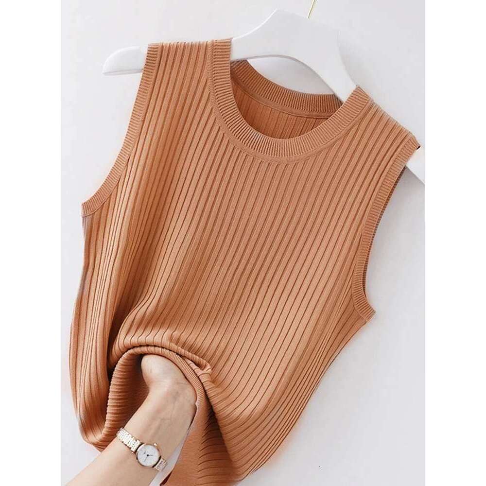 Vests 2025 Korea Top Summer Sleeveless O-neck Knitted Blouse Shirt Clothes Women Tops