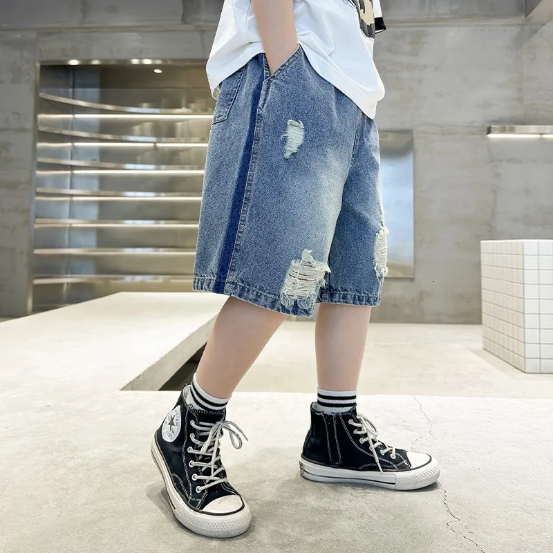 Summer Teenage Boys Denim Shorts Fashion Korean Version Kids Short Pants 4 5 6 7 8 9 10 11 12 Years Childrens Clothing 250303