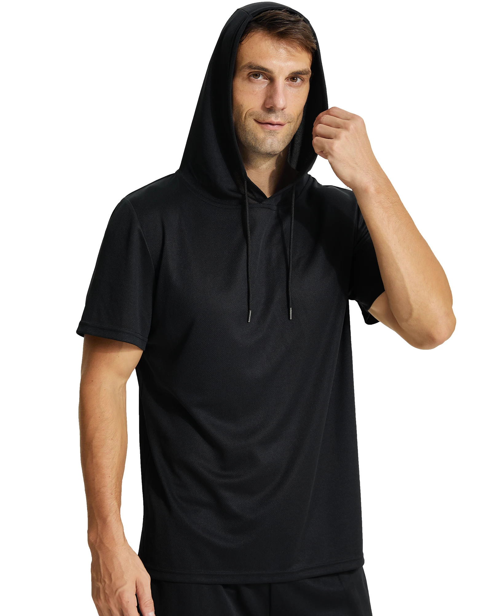 Mens Workout Hooded Shirts Short Sleeve Muscle Fit Gym Running TShirts Sweatshirt 250304