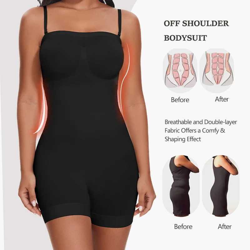 New Strapless Bodysuit Off Shoulder Tube Top Women Shorts Shapewear Tummy Control Body Shaper Sexy Fashion Skinny UnderwearXJ250304