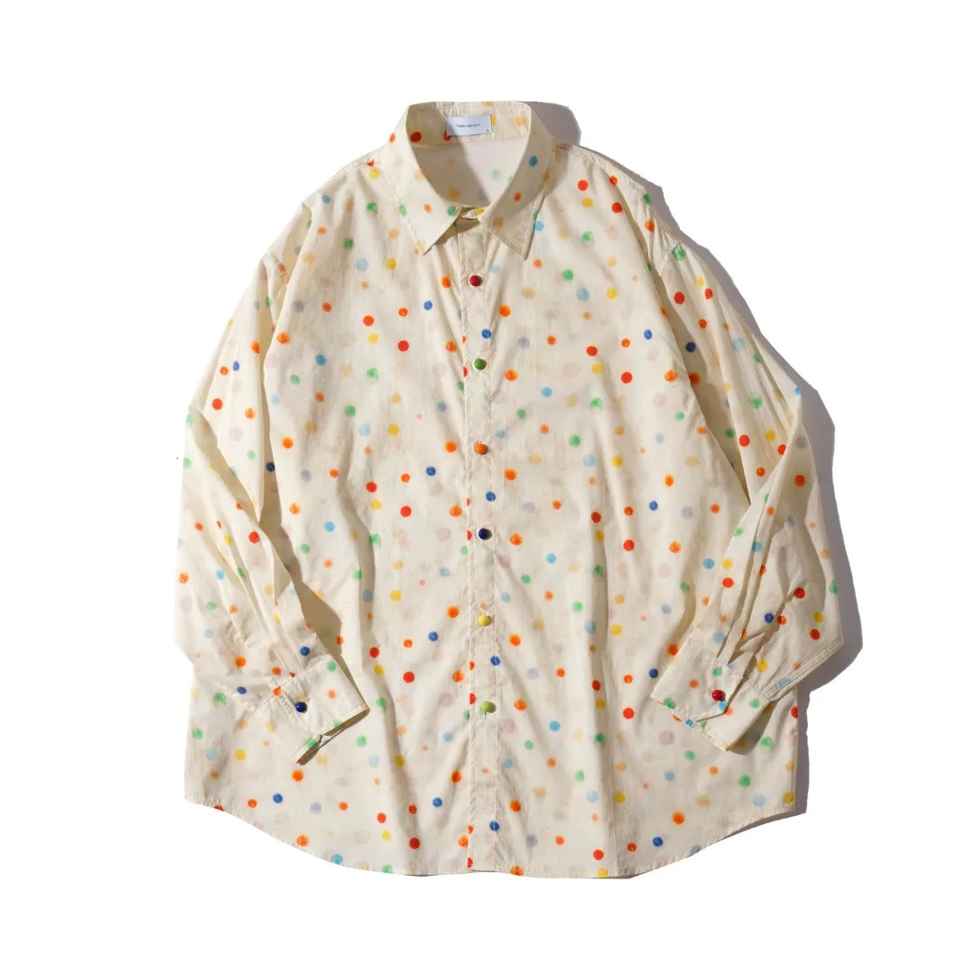 Vintage color polka dot lapel shirt for men and women the same shirt spring light and thin sunscreen shirt 250227