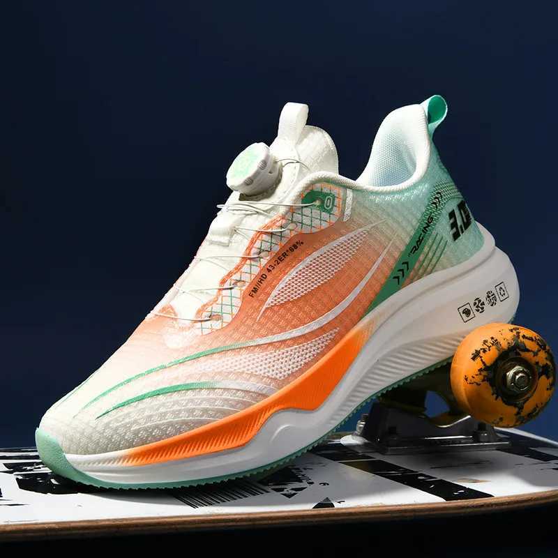 New mens mesh breathable running shoes rotating button carbon plate marathon running shoes mens ultra light casual sports shC250304