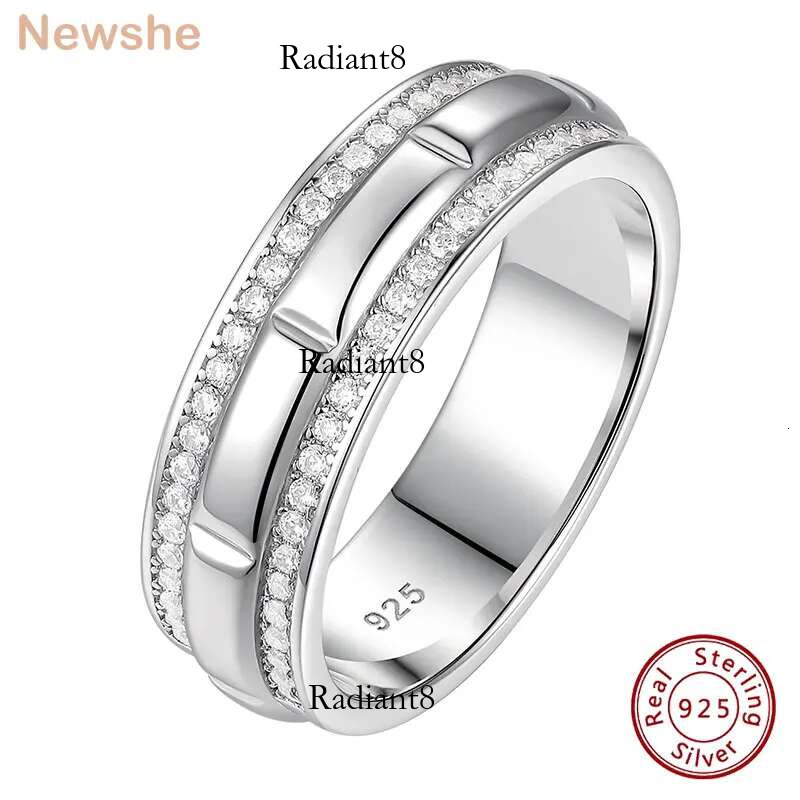 Newshe Solid Sterg Sier Wedding Rings for Men Half Eternity Male Ring Brilliant Round White Cubic Zircons Fine Jewelry