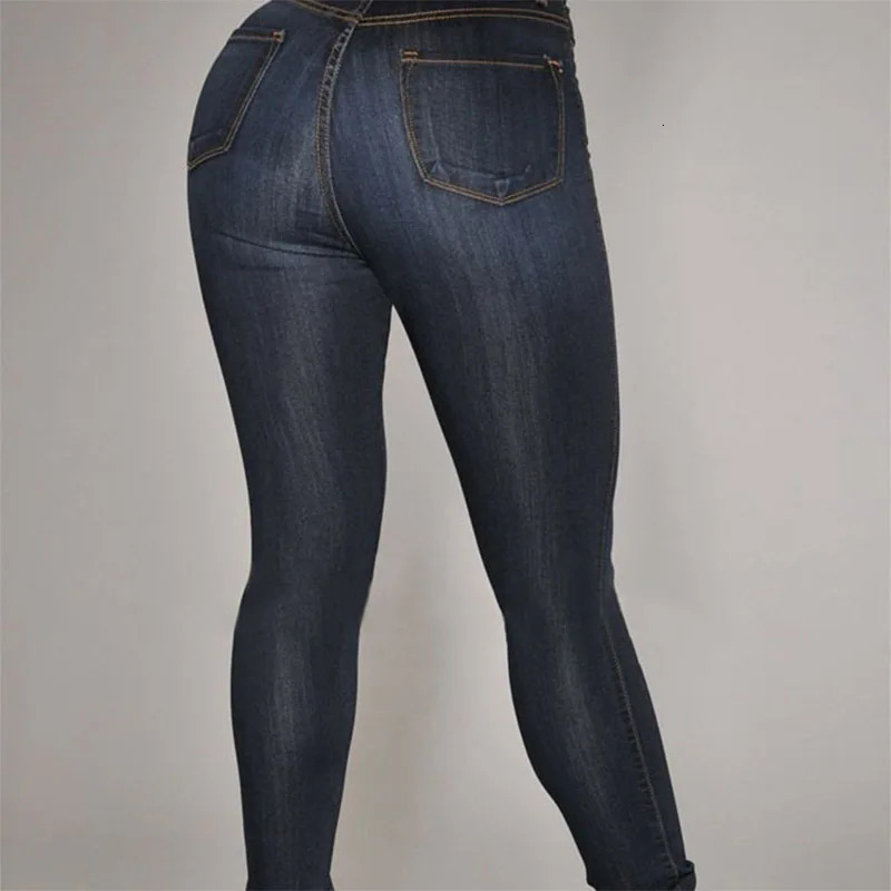 Womens High Waist Elastic Slim Fit Skinny Jeans Lady Vintage Button Pencil Long Pants N Straight Wrap Hips Casual Trousers 250227