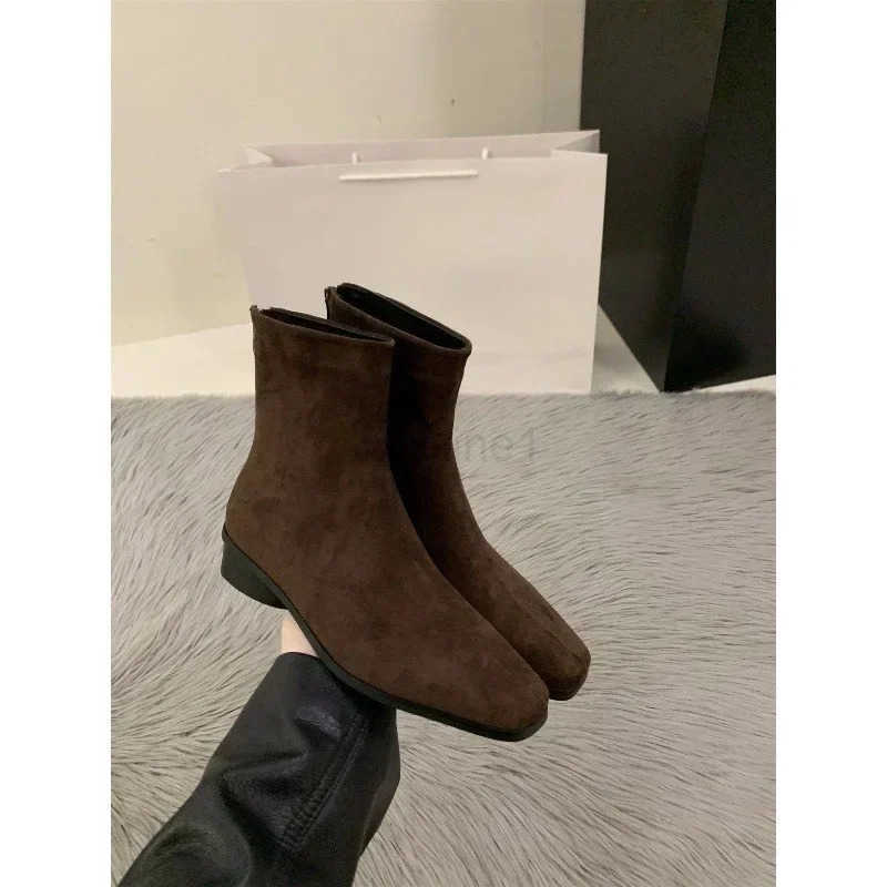 Autumn and Winter New Coarse Heel Suede Ankle Boots Wens Fion Versatile Elastic Short Boots Korean Skinny Boots Z250304