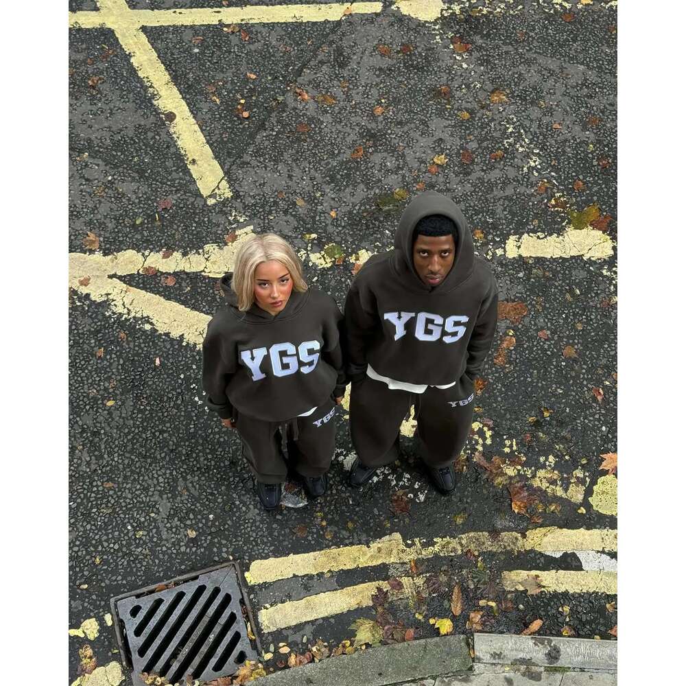 YGS Letter Embroidery Men Women Tracksuit Suit Haruku Loose Sweatshirts And Sweatpants Two Piece Y2k Hoodie Sportswear Sets