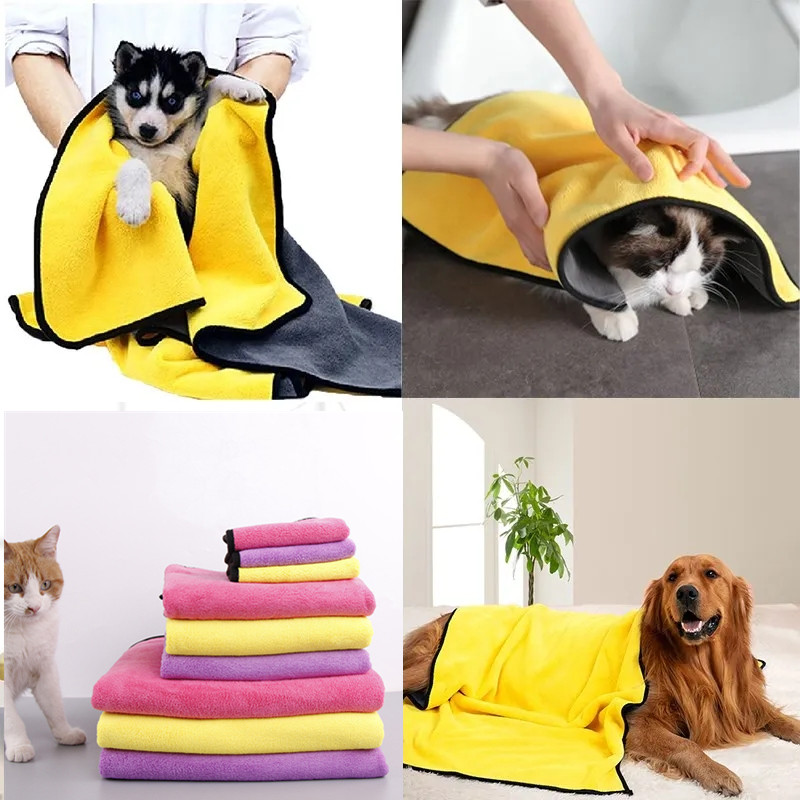 New Quick Drying Dog and Cat Towels Soft Fiber Towels Absorbent Bath Towel Pet Bathrobe Convenient Cleaning Towel Pet Supplies