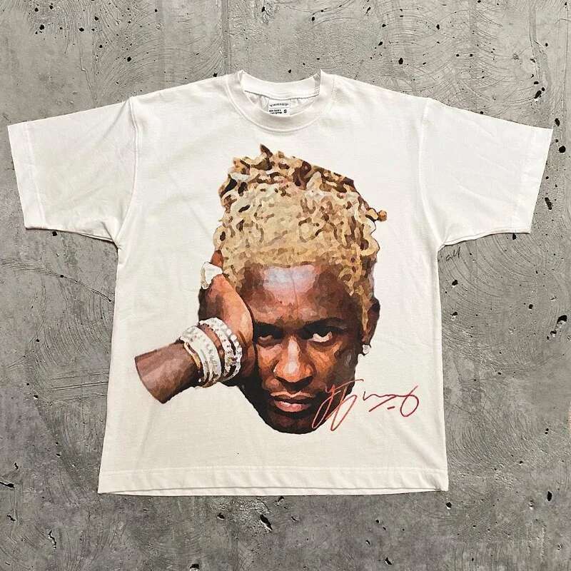 Y2k Europe And The United States New Summer Men T-Shirt Portrait Printed Haruku Hip Hop Personality Fashion Couple Shirt
