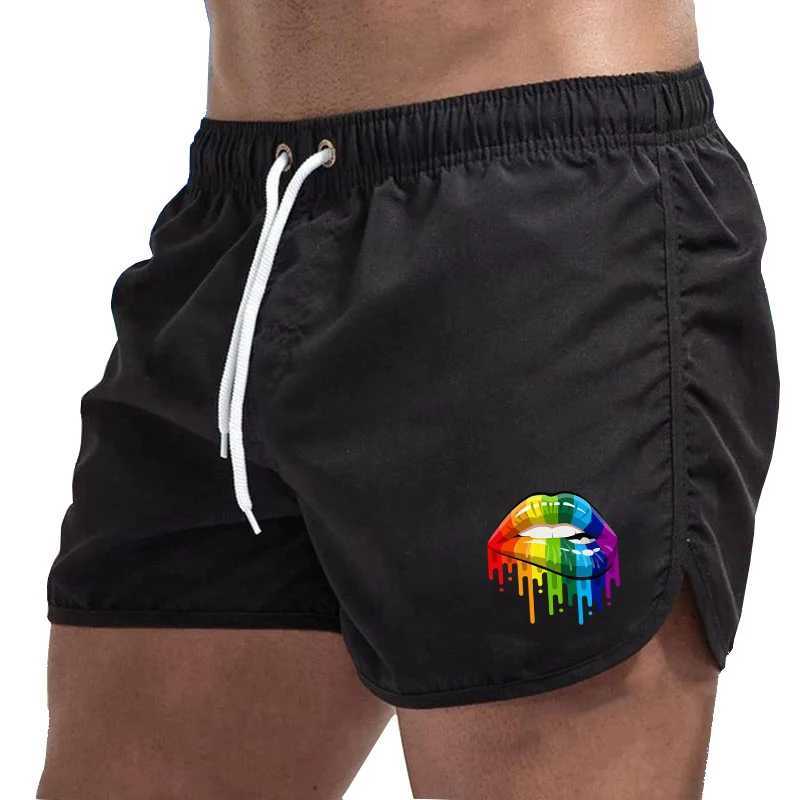 Summer Mens Shorts Lip Printing Sport Casual Fitness Breathable Training Drawstring Candy Colors Loose Male Beach Pants S-3XLT250304