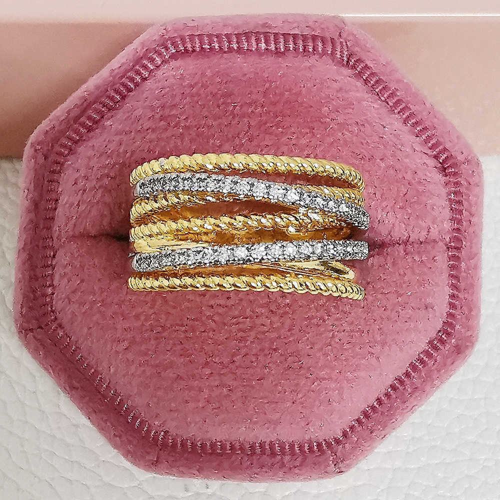 Couple Rings Fashionable and exquisite multi circle combination dual color electroplated micro inlaid zircon trendy line ring f343 H25303