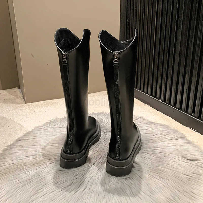 Korean Big Size Long Boots for Wen Fion Casual Autumn Winter Black Leather Platform Shoes Fem New Designer Knight Boots Z250304
