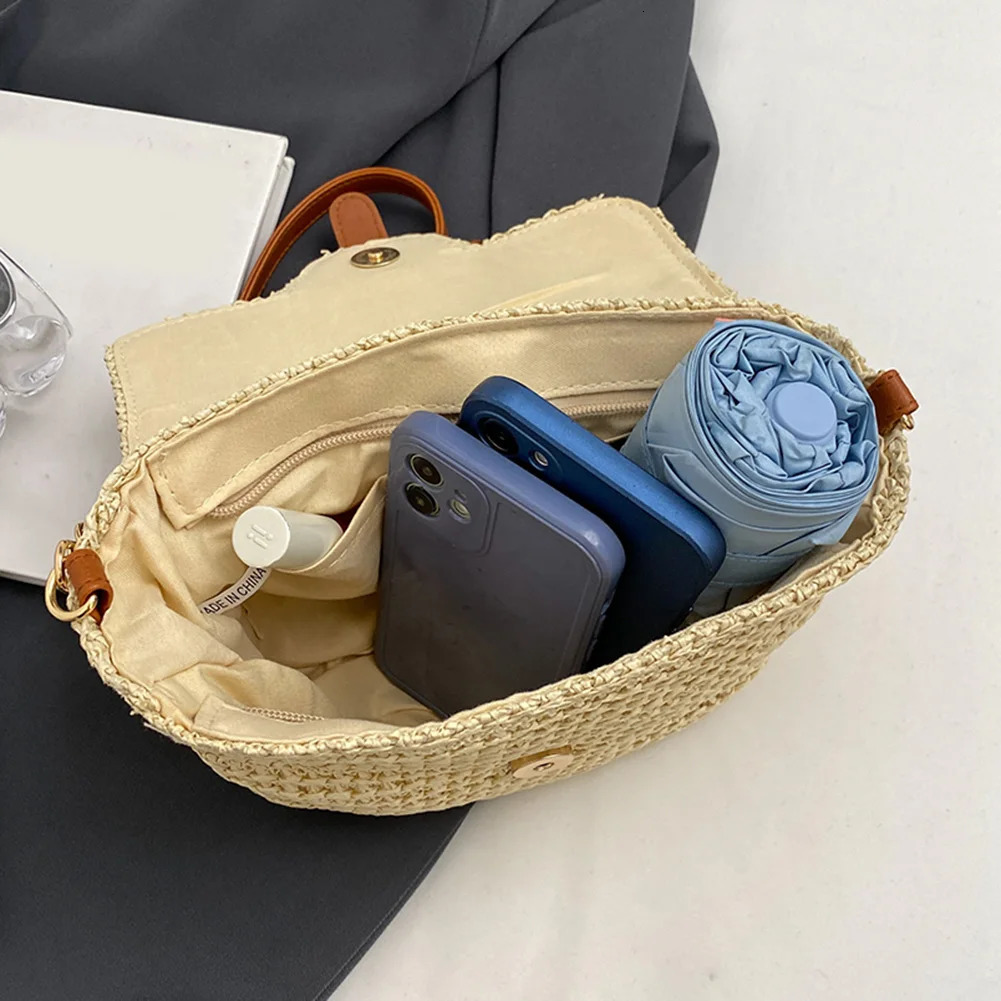 Summer Beach Straw Bags for Women Straw Shoulder Crossbody Bags Rattan Casual Boho Woven Bag Bohemian Tote Mobile Phone Bag 250303