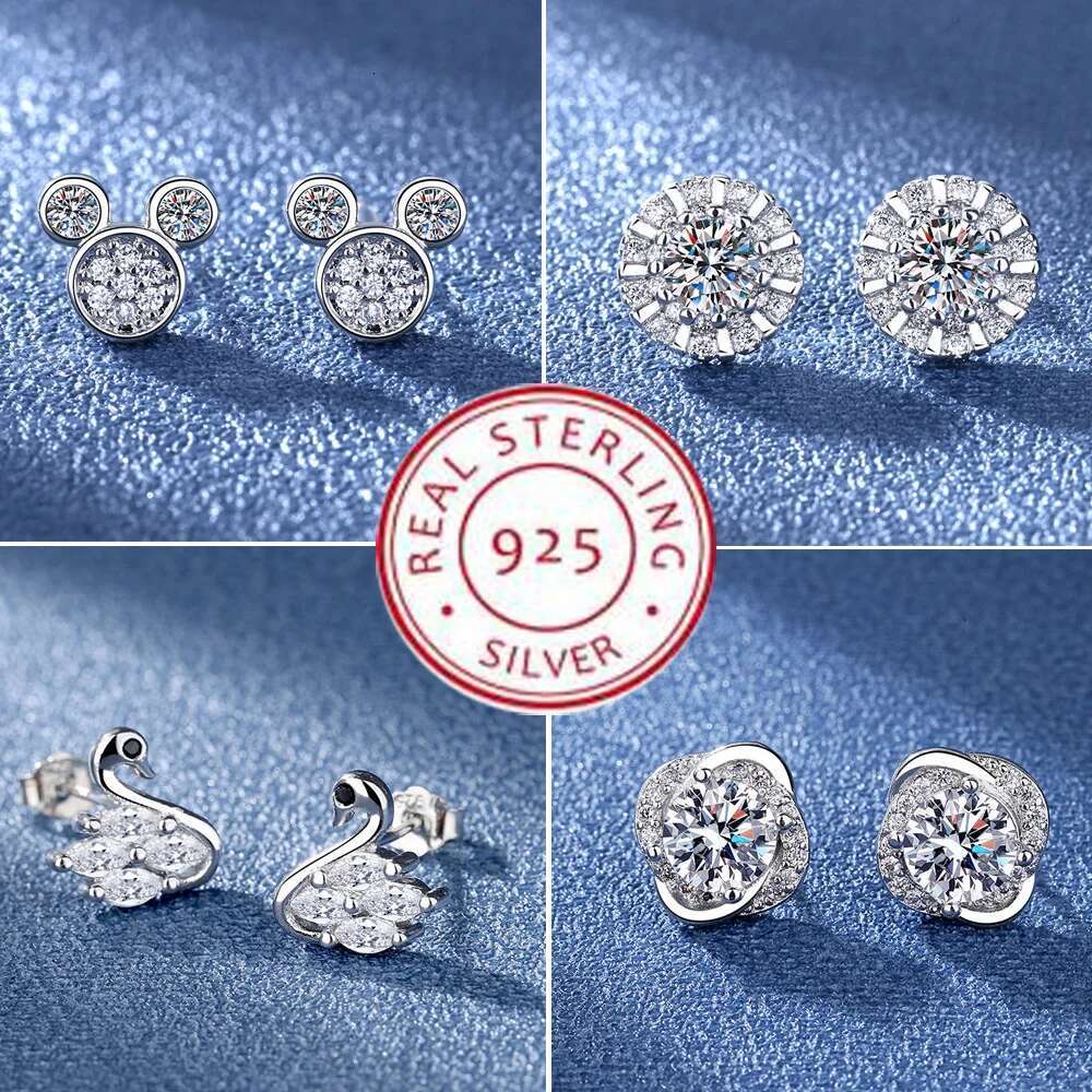 Sterg Sier Jewelry Women Fashion Cute Tiny Clear Crystal CZ Stud Earrings Gift for Girls Teens Lady Nice