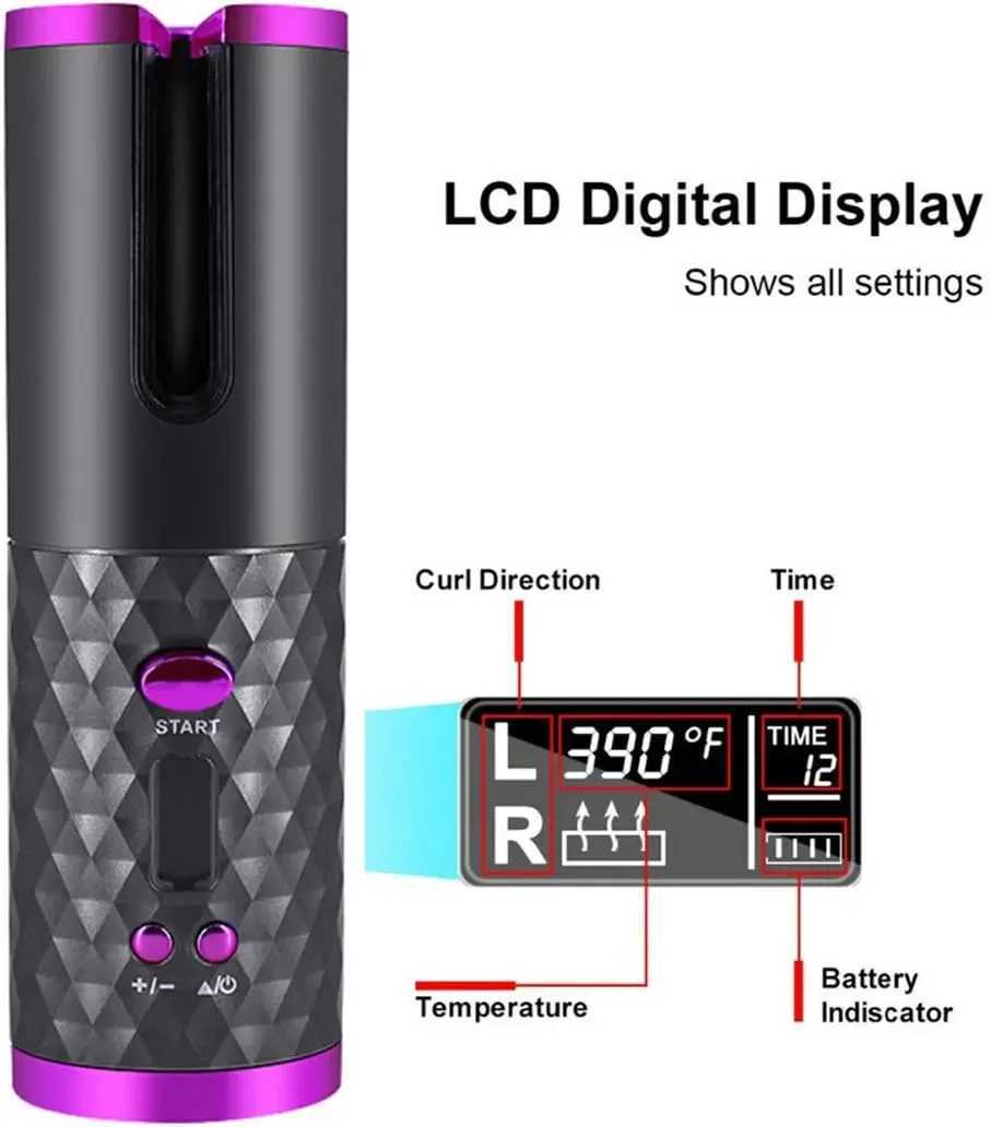 Curling Irons Cordless Automatic Curler Portable Electric Wand Curler IronFast Heating Automatic Rotating Ceramic Barrel Curler z250304
