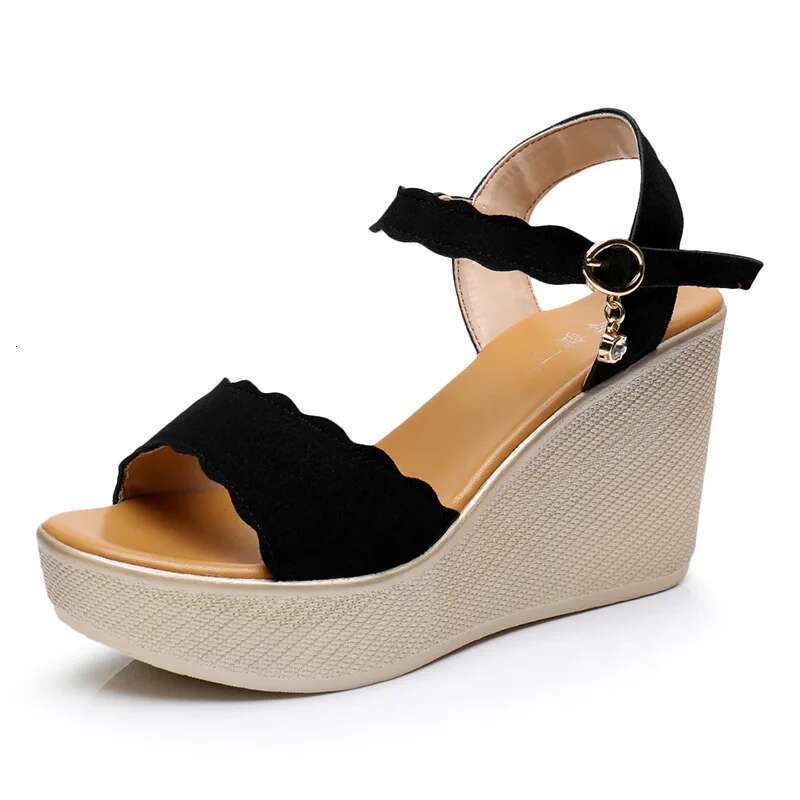 summer High quality wedge sandals for women 8cm high heel new 2025 size 32 33 42 43 platform open toe elegant shoe black