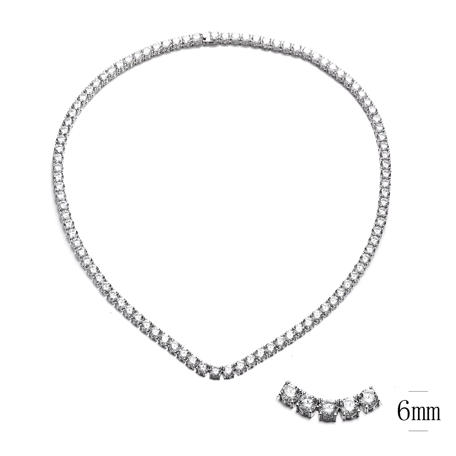 Celebrity Trendy 24-Inch Sier Tennis Necklace Women with 6mm Dia CZ Hiphop/Rock Style k Chain for Weddings Gifts