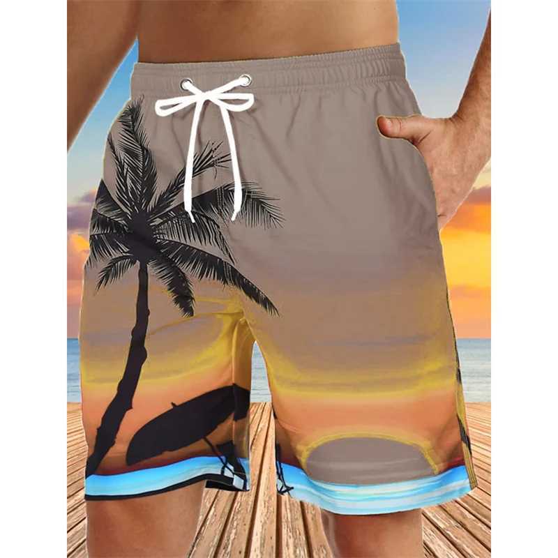 Coconut Tree Pattern Beach Shorts For Men Colorful 3D Printed Swim Trunks Summer Surf Board Shorts Loose Short Pants StreetwearT250304