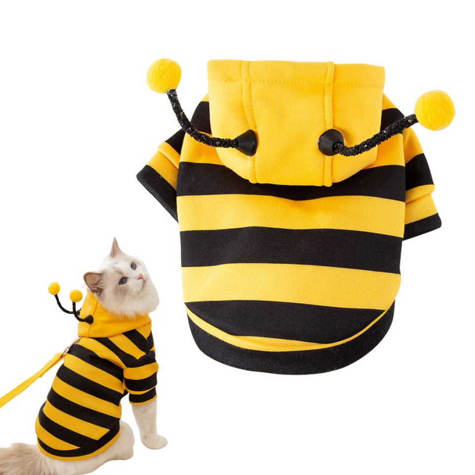 Dog Bee Costume Pet Bee Halloween Hoodies Soft Pet Halloween Christmas Cosplay Dress Hoodie Cosplay Clothes for Dog Cat Puppy