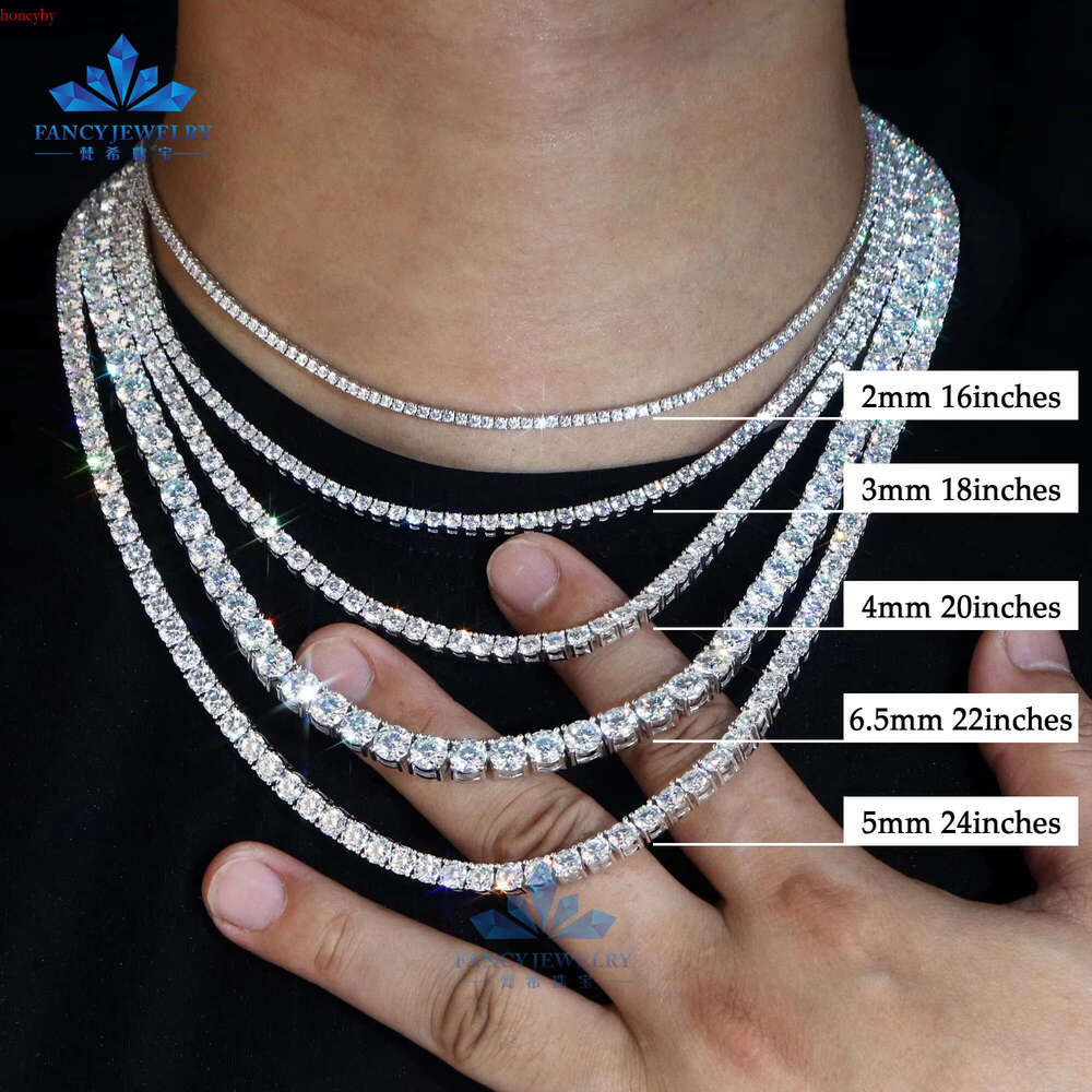 GRA Certificate Real Solid Gold Plated 2MM 3MM 4MM 5MM 6.5MM Moissanite Sier Tennis Chain Necklace S for Men Women