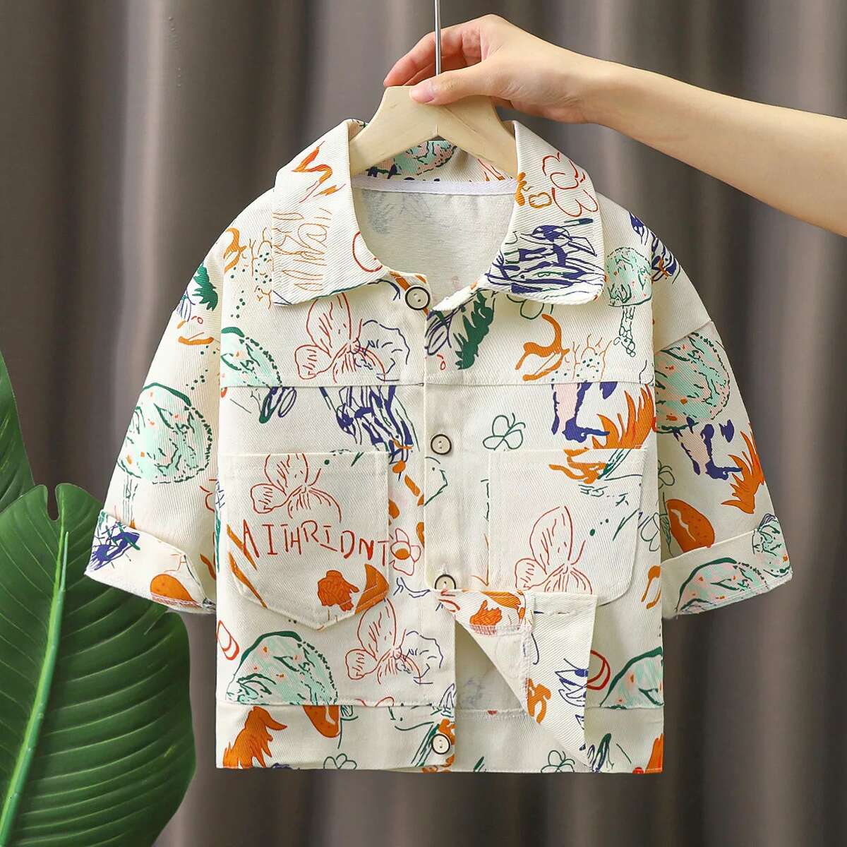 Ddmyshoesvip Autumn Toddler Jackets Cotton Graffiti Long Sleeve Baby Outerwear Coat Loose Turn Down Collar Children Kid Boys Shirts