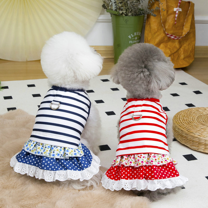 Lovely Stripe Dog Cotton Dress High Quality Dog Clothes Wholesale Spring Summer Pet Skirt