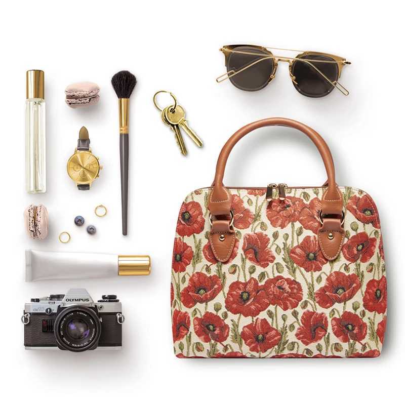 SAJA Tapestry Top-Handle Bags Womans Handbag Shoulder bag Crossbody Bag Satchel Bag Messenger Bag for ladies office Red Poppy Z250303