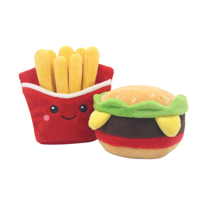 Plush Squeaky Dog Toys Hamburgers, French Fries, Pizza, Food Shaped Puppy Toys with Squeakers, Food Themed Toys for Small Medium Large Dog Breeds E13