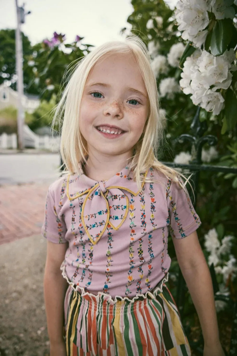 Childrens T-shirt summer MP country style girl tied to bow top girl popcorn underwear 250304