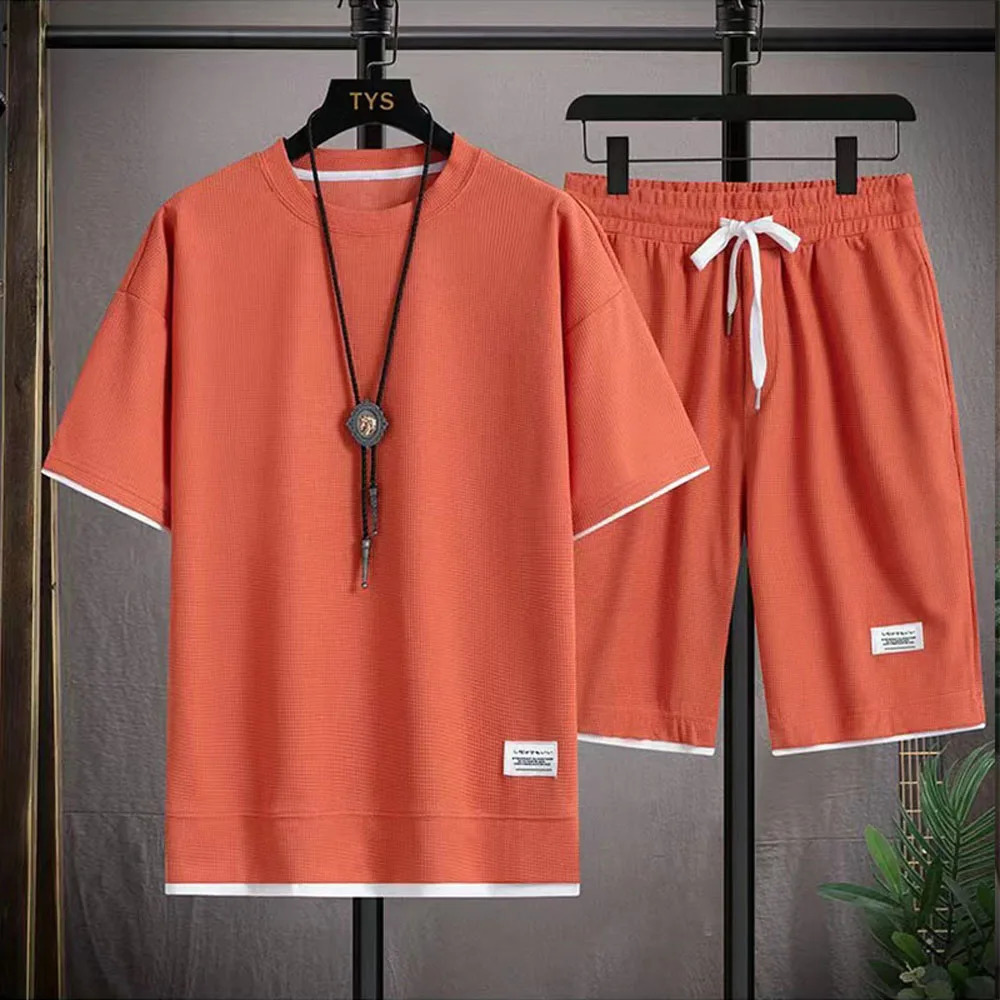 Mens Two Piece Set Linen Fabric Casual T-Shirt And Shorts Set Mens Sports Suit Summer Fashion Short Sleeve Tracksuit Men Suits 250303