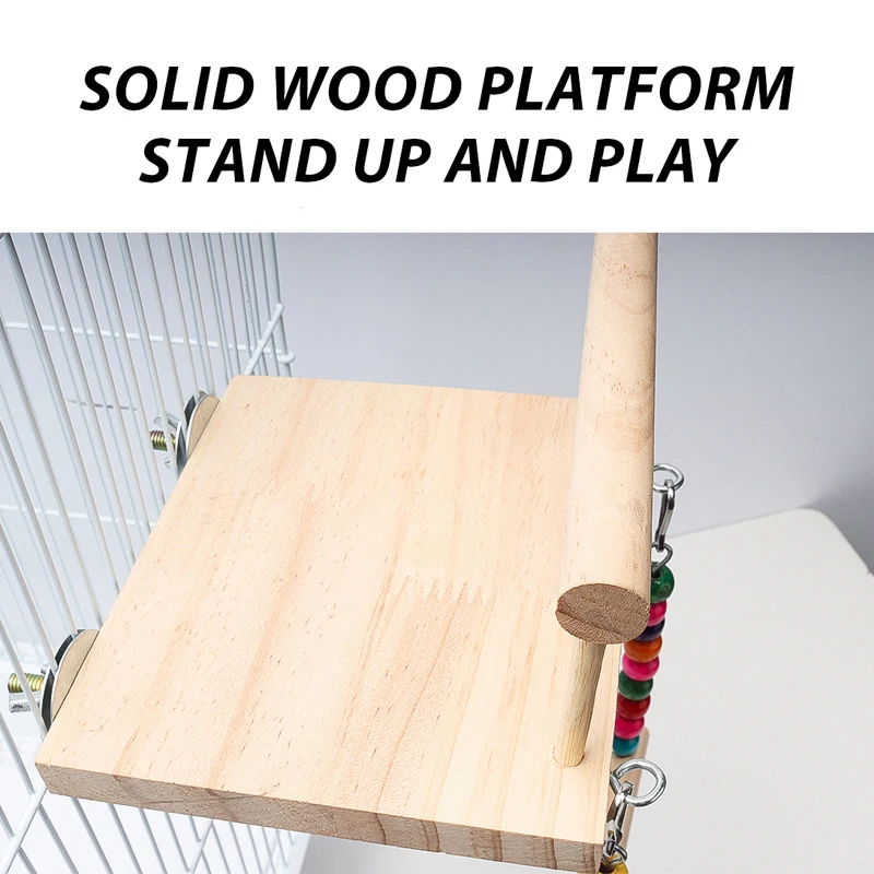 Pet Bird Swing Toy Wooden Parrot Perch Stand Playstand with Chewing Beads Cage Playground for Budgie Birds