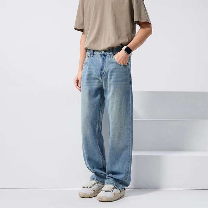 Spring-Summer Clanfit Straight-Tube Version Slim Trend Sag Lyocell Basic Jeans