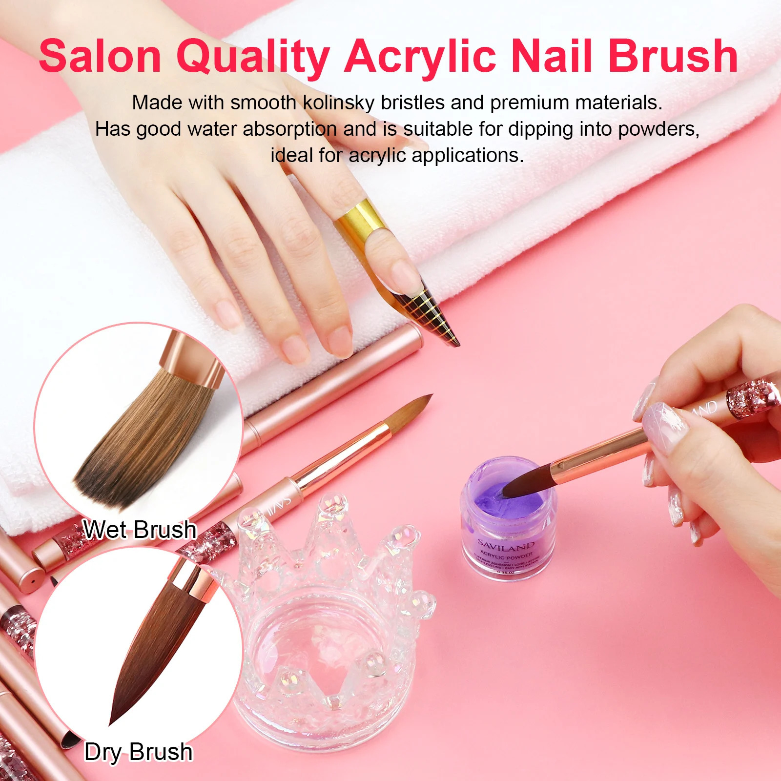 Saviland 7pcs Acrylic Nail Brush Set Size4/6/8/10/12/14/16 Acrylic Brushes for Acrylic Application Acrylic Powder Nail Art 250304
