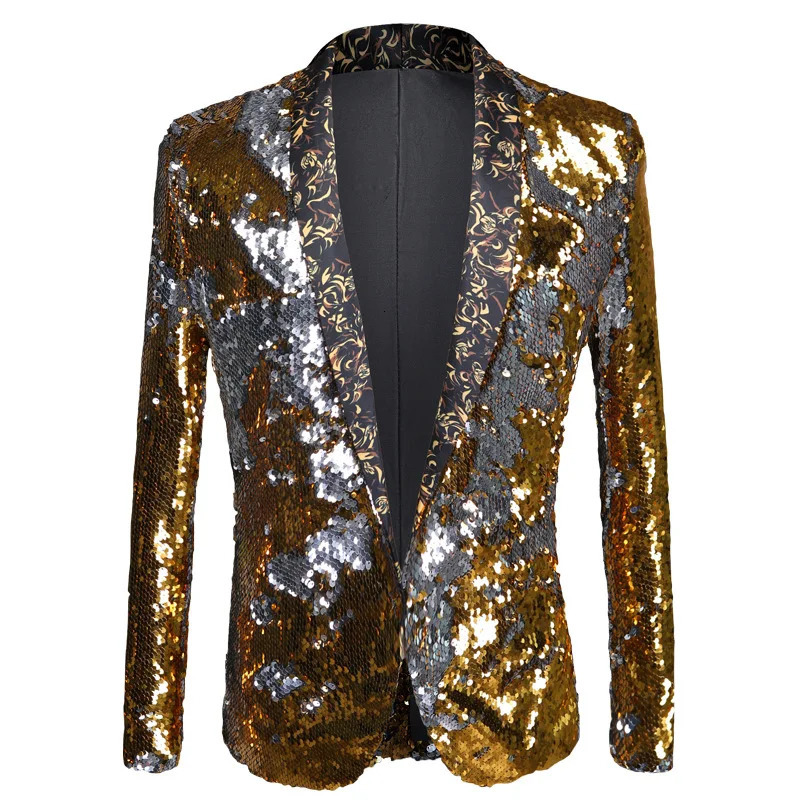 Glitter Gold Sequins Suit Jackets Men Singer Stage Performance Formal Blazers Show Nightclub Party Fashion Tuxedo Costume 250304